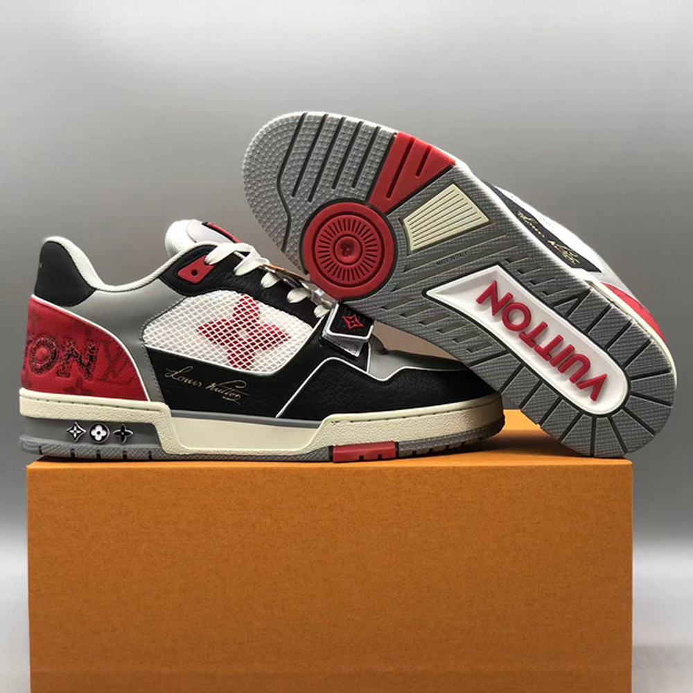 루이비통 LV트레이너 모노그램 플라워 블랙 레드 스니커즈