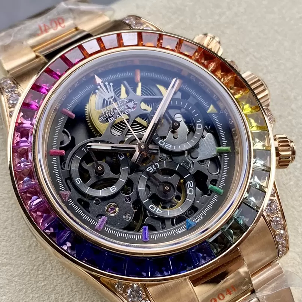 커스텀 롤렉스 데이토나 크로노그래프 스켈레톤 금통 루비 베젤 40mm