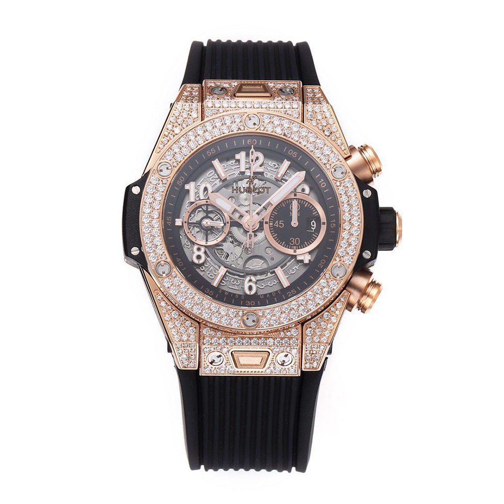 위블로 빅뱅 유니코 킹 골드 풀다이아 세팅 블랙 러버 스트랩 44mm 421.OX.1180.RX.1104