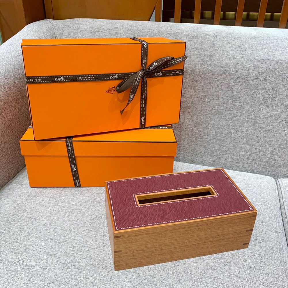 에르메스 원목 티슈 박스 버건디