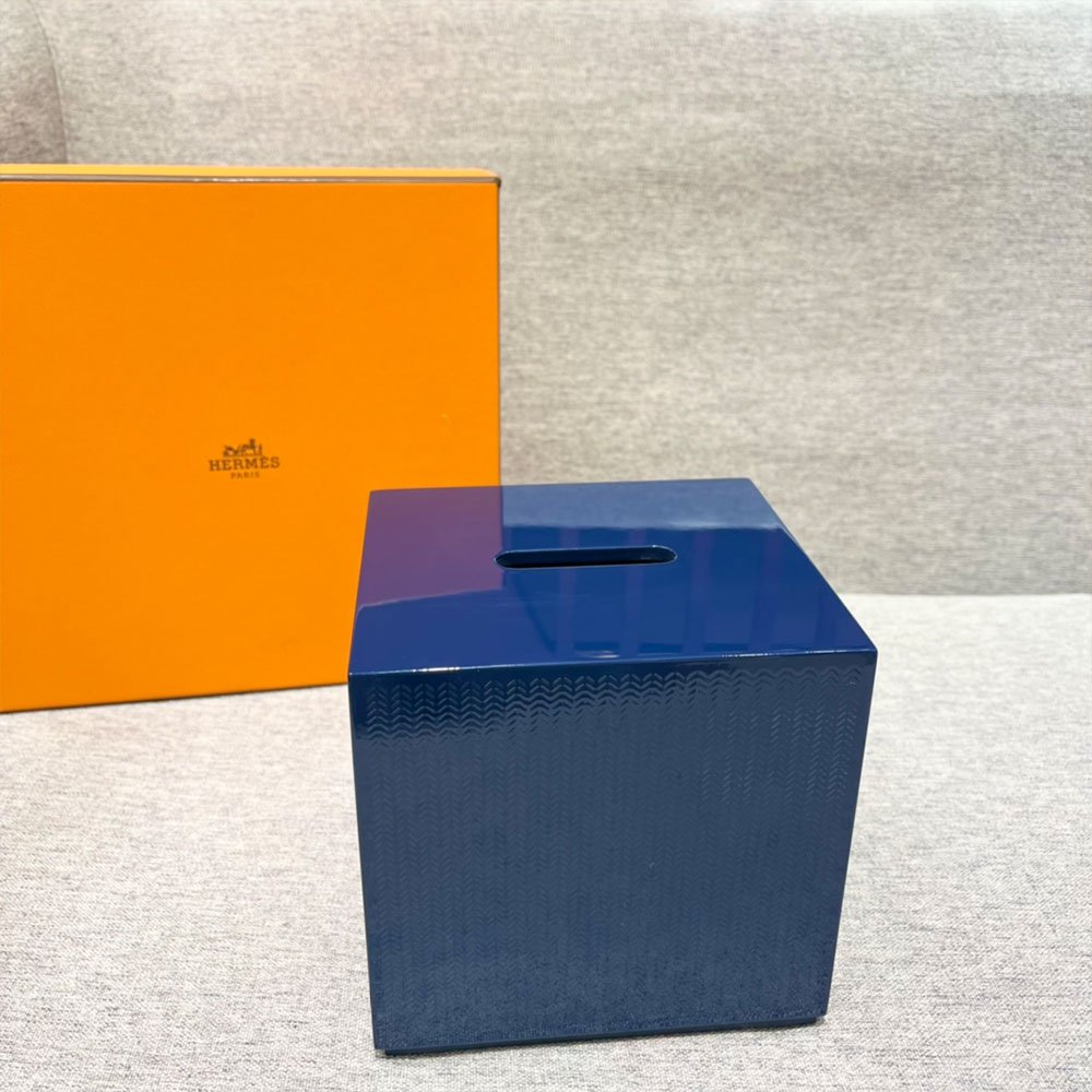 에르메스 핸드 페이팅 유광 티슈 박스 블루
