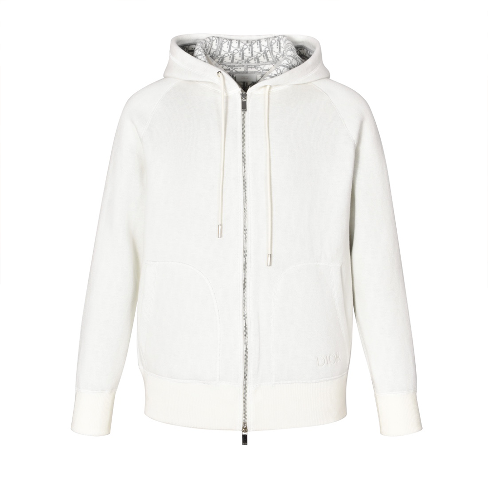 디올 화이트 코튼 니트 캐시미어 후드 집업