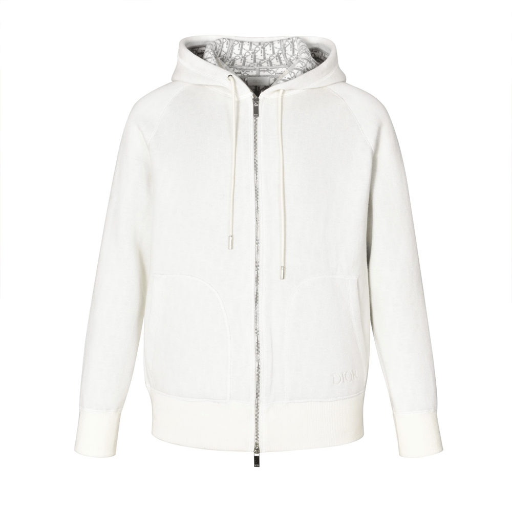 디올 화이트 코튼 니트 캐시미어 후드 집업