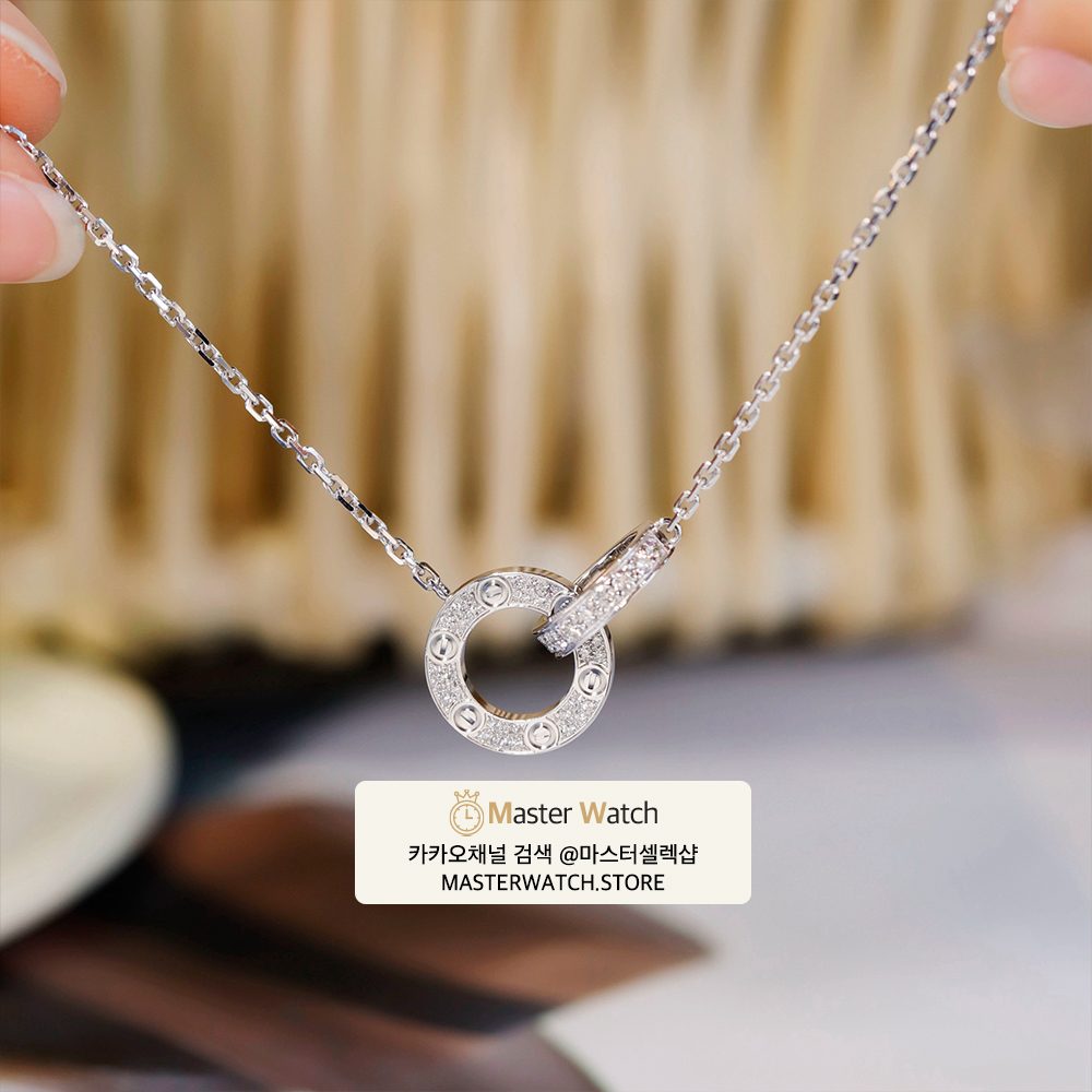 까르띠에 LOVE 네크리스 파베 세팅 화이트 골드 18K
