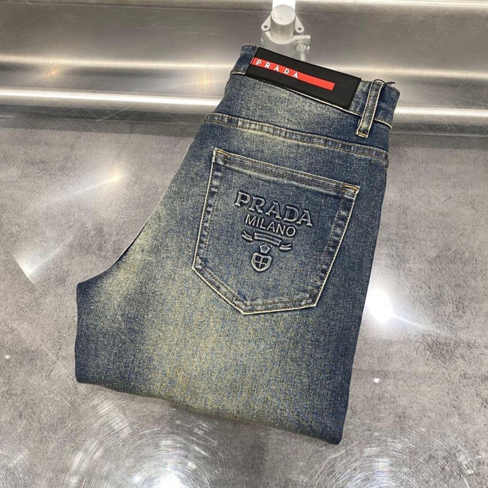 프라다 24FW 자수로고 레드 라벨 데님 팬츠