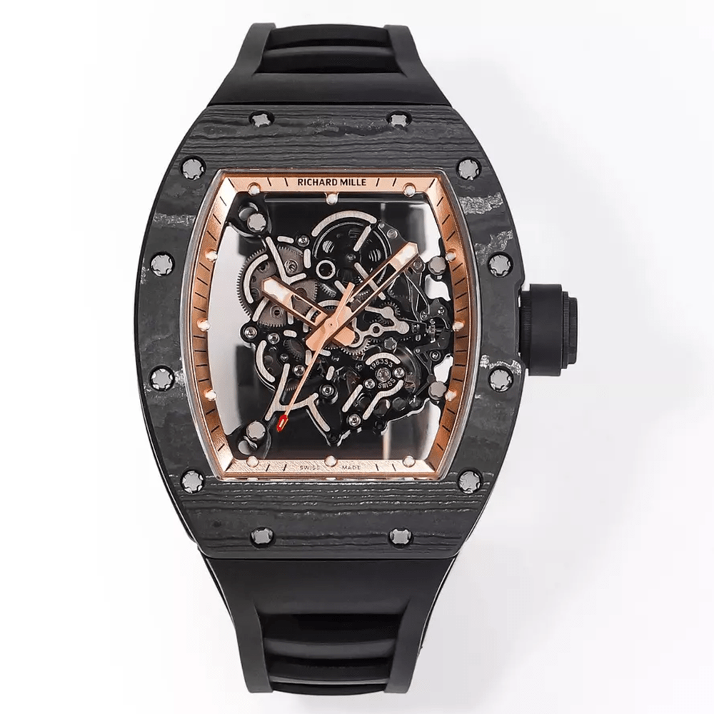 리차드밀 부바왓슨 블랙 NTPT 카본 스켈레톤 다이얼 블랙 러버 스트랩(골드이너베젤) RM055