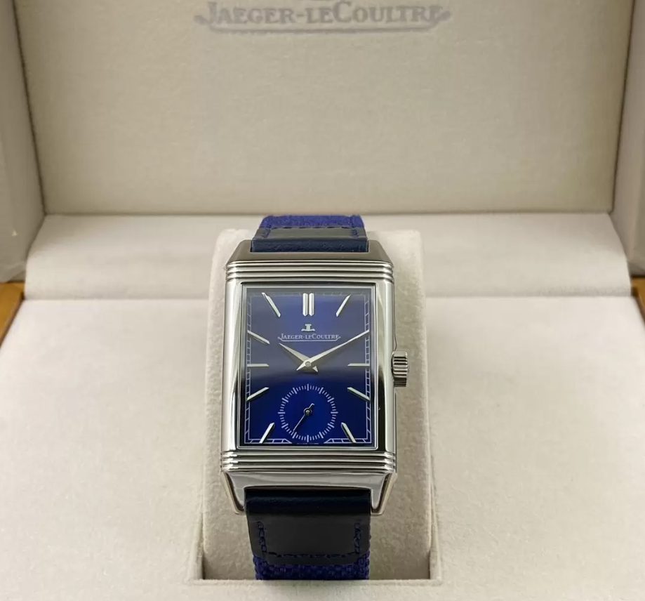 예거 르쿨트르 리베르소 Tribute Monoface Small Seconds 블루 다이얼 브레이디드/가죽 스트랩 Q397848J