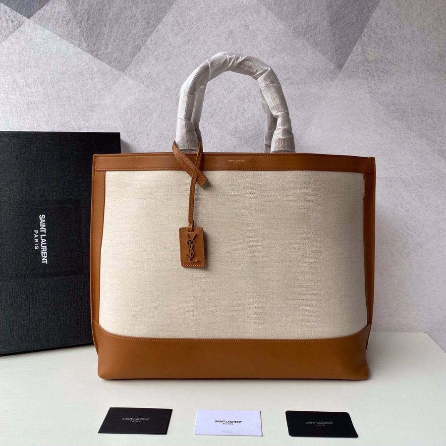 생로랑 카바스 투톤 토트백 브라운&화이트