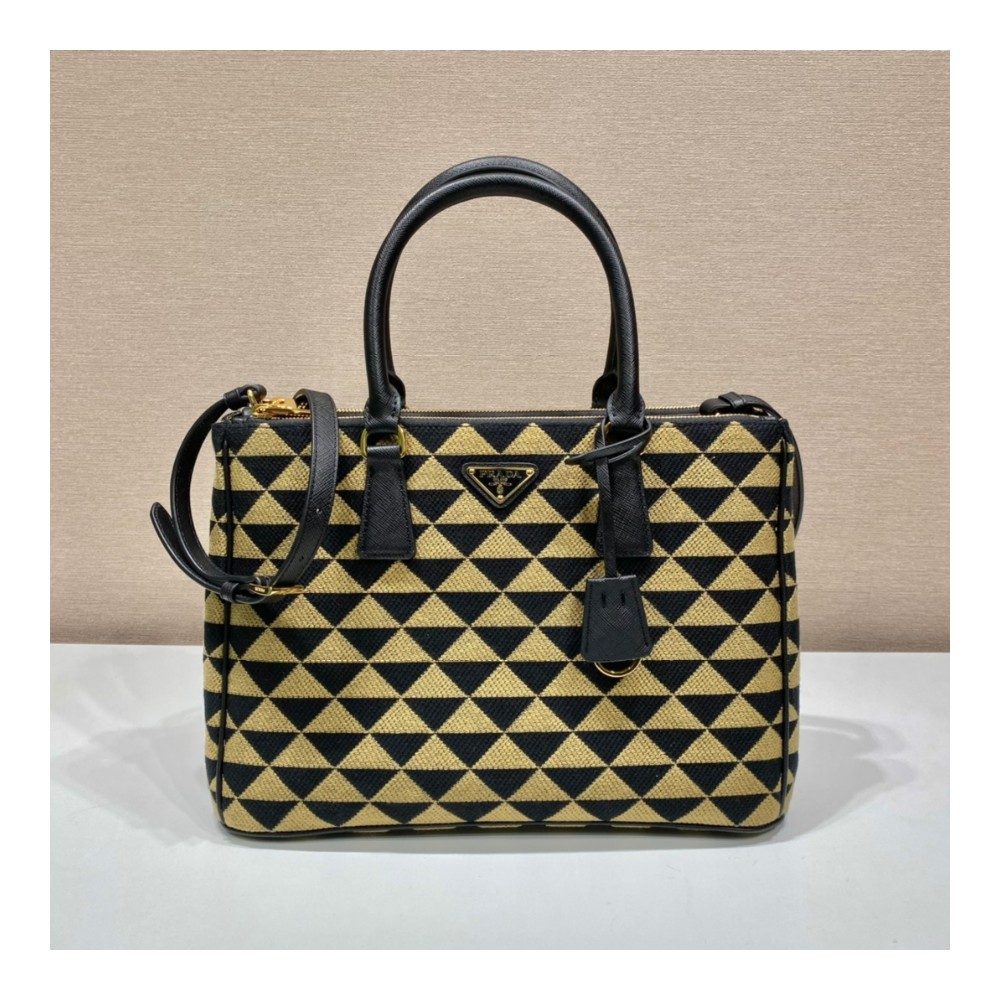 스몰 프라다 갤러리아 자수 패브릭 백