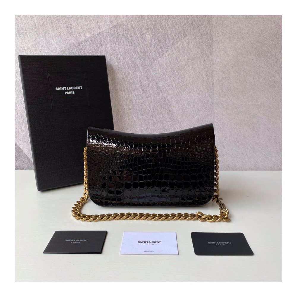생로랑 블랙 크로커 엠보스 이펙트 체인 숄더백