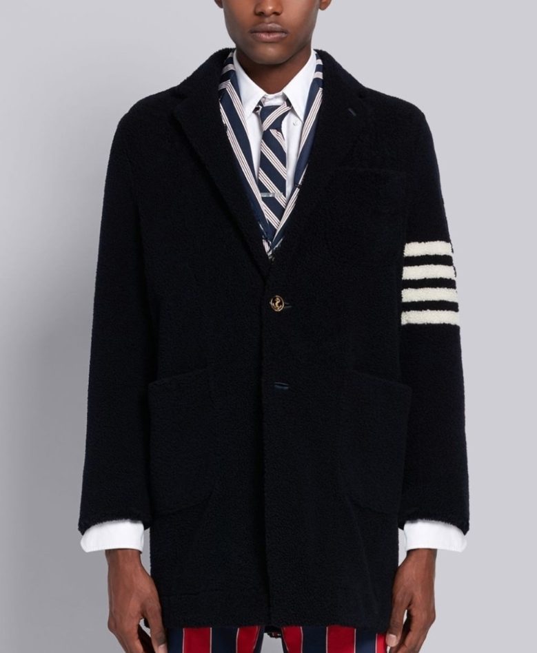 톰브라운 라이트웨이트 시어링 언컨스트럭티드 4-바 오버코트 네이비