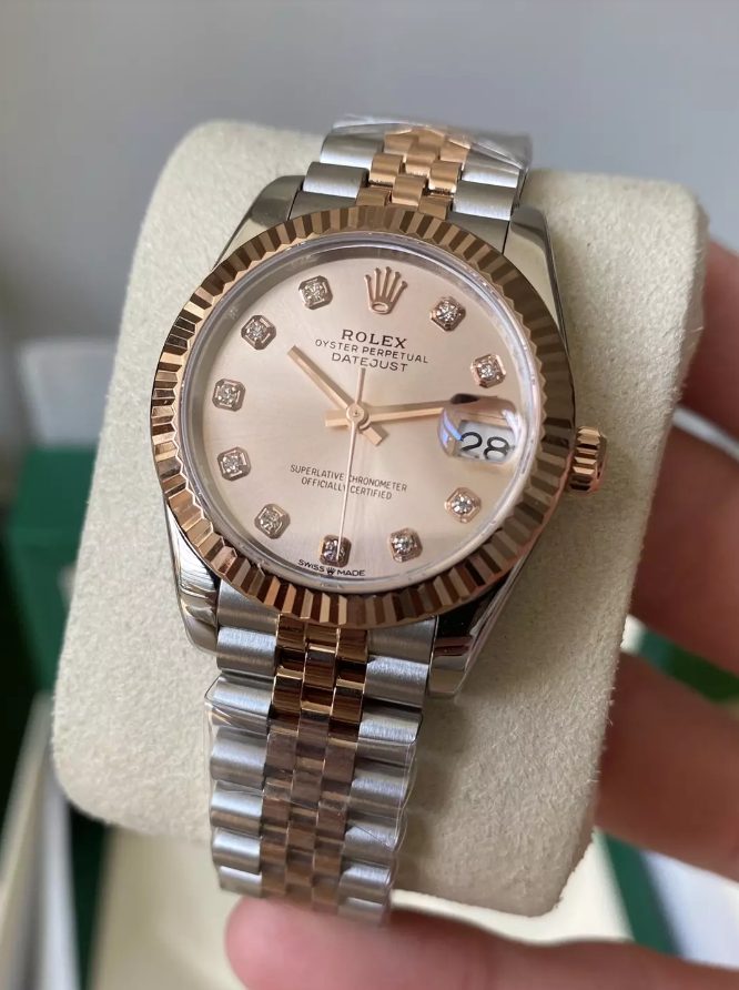 롤렉스 여성용 데이저스트 RG 다이아몬드 다이얼 콤비 SS/RG 31mm 278271
