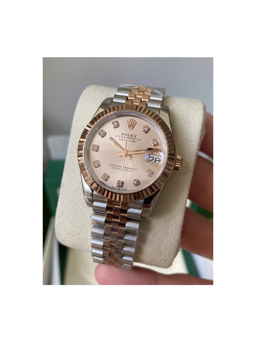 롤렉스 여성용 데이저스트 RG 다이아몬드 다이얼 콤비 SS/RG 31mm 278271