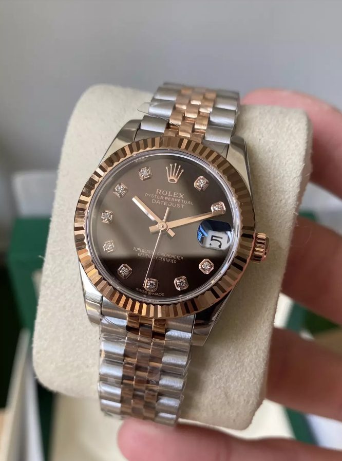 롤렉스 여성용 데이저스트 브라운 다이아몬드 다이얼 콤비 SS/RG 31mm 278271