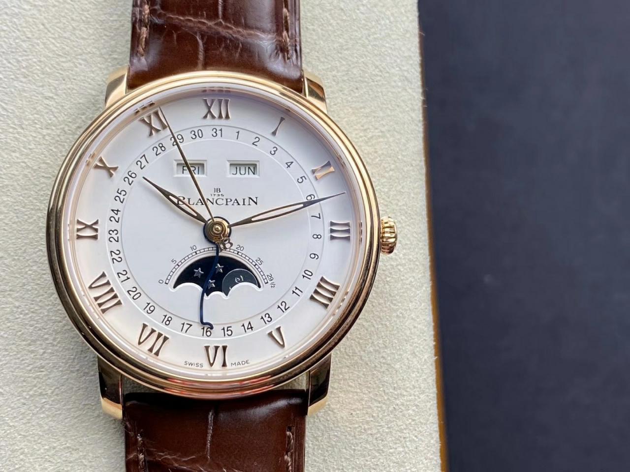 블랑팡 클래식 빌레레 문페이즈 화이트 다이얼 로즈골드 레더 스트랩 40mm V3버전 6654-3642-55B