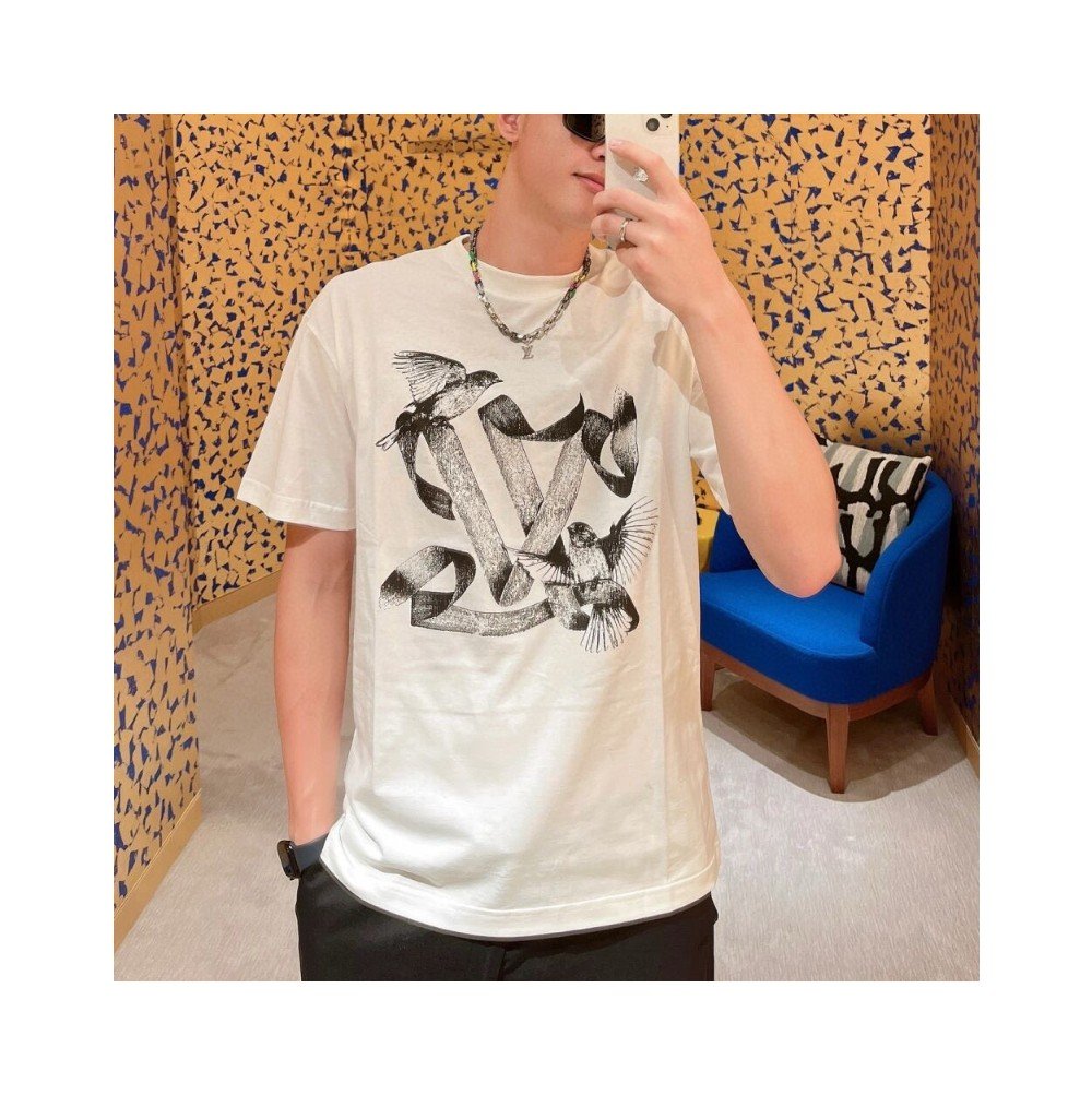루이비통 버드 프린트 코튼 티셔츠 화이트
