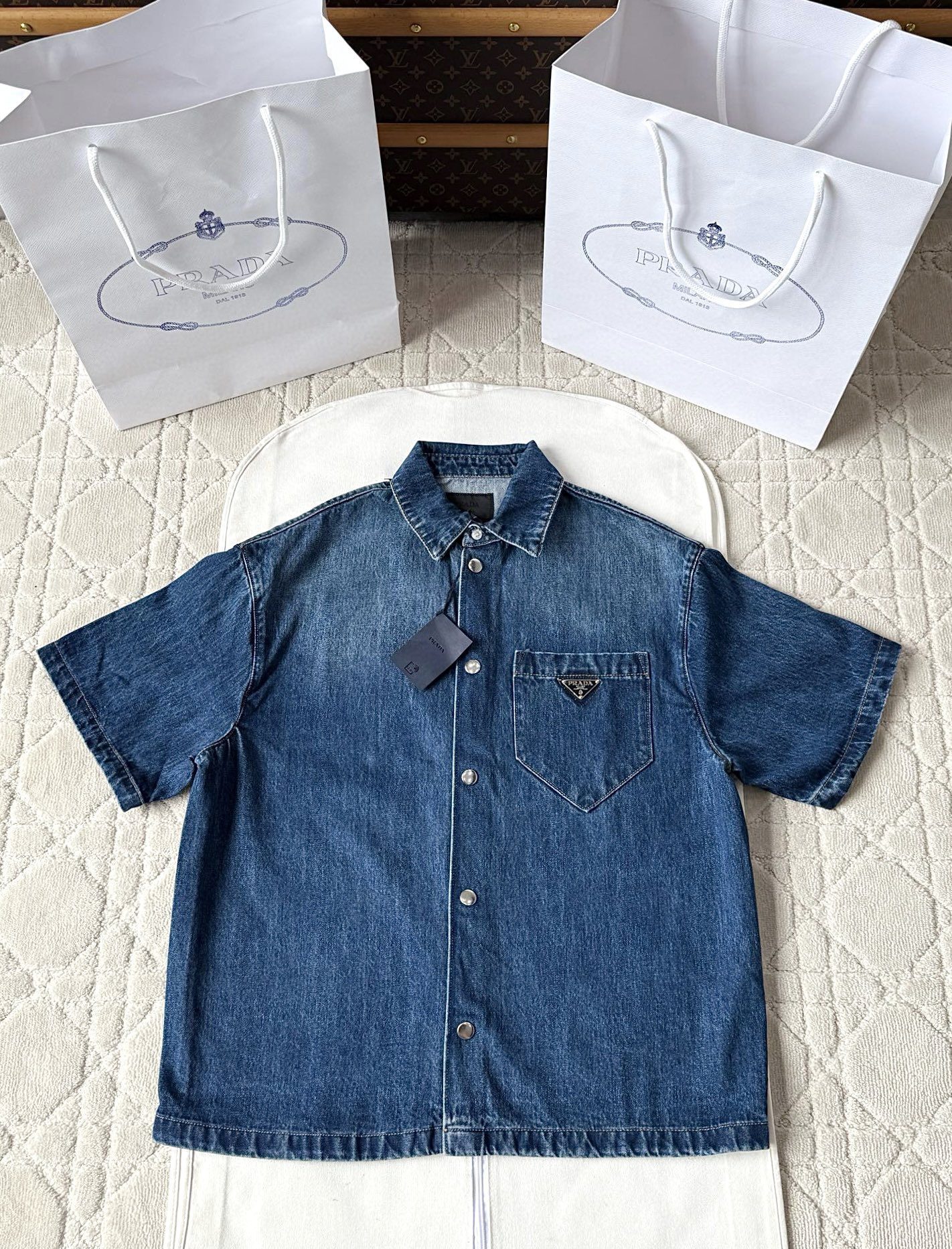 프라다 레트로 데님 반팔 셔츠