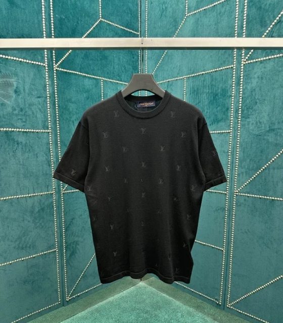 루이비통 로고 자카드 니트 반팔 티셔츠 블랙