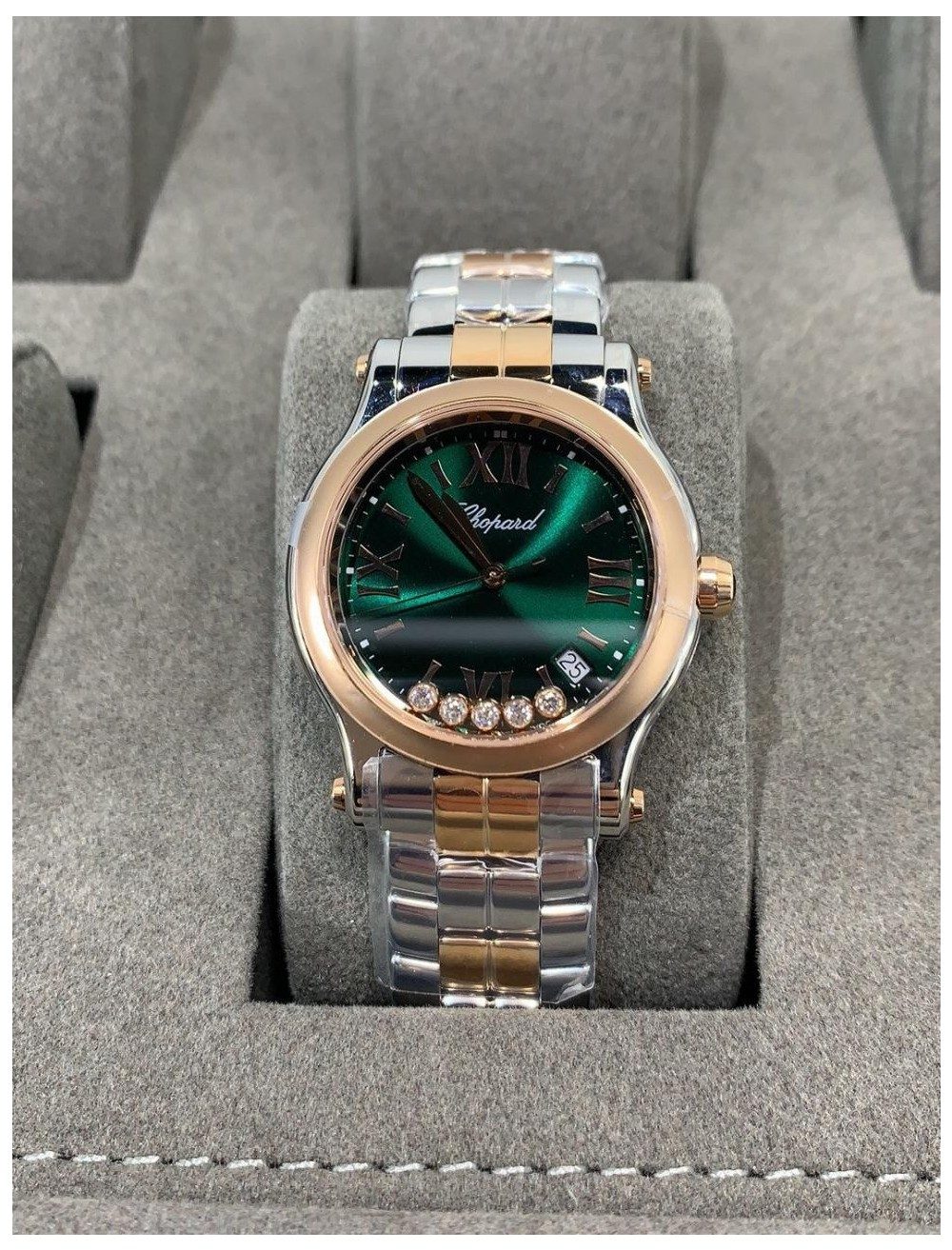 쇼파드 해피 스포트 그린 다이얼 RG콤비 36mm 278582-6006